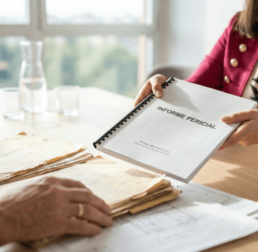 Entrega de informe pericial histórico para desbloquear expedientes en el Registro de la Propiedad.
