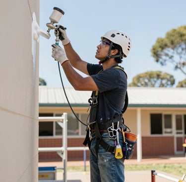 Freshly painted interior wall in light grey with clean lines and a smooth finish.