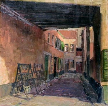 Tableau de René Hansoul "Rue aux poissons"