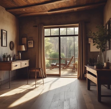 A cozy, modern living room from a newly renovated home showcased in VR