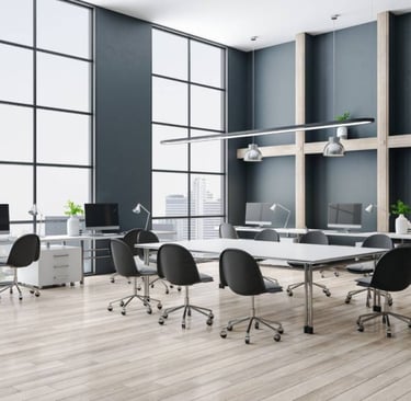Modern office conference room with modular furniture and workstations - Amuk Modular commercial furn