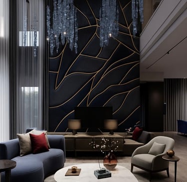 Luxury living room with decorative wall panel and contemporary furniture - Amuk Modular Pune interio