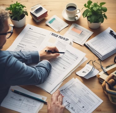 A notary stamping paperwork in a bright, welcoming office.