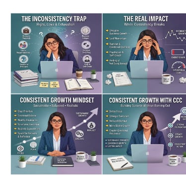 A visual representation of the CCC Framework for a startup mentor guiding women founders.