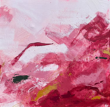 Kate Young abstract painting, size 20x20, rose and crimson and white, Guelph Artist