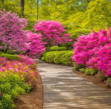 a wooden path leading to a wooden walkway