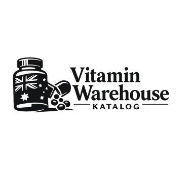 Vitamin Warehouse Katalog logo featuring a vitamin bottle with an Australian flag design.