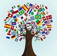 Tree with country flags as leaves