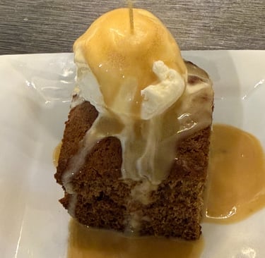 Sticky toffee pudding, ice cream and whisky butterscotch sauce