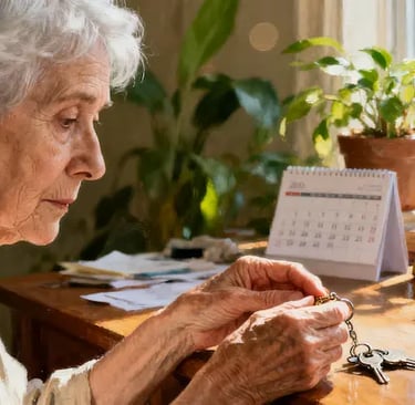 Elderly person holding keys and objects, reflecting on memory and dementia signs