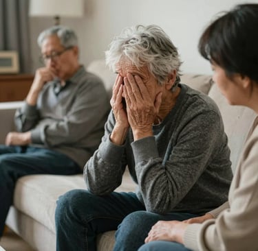 in einem Moment, in dem sie ihre Schuldgefühle wahrnimmt