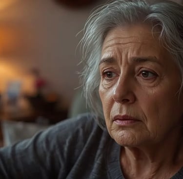 Sundowning bei Demenz: Angehörige begleiten abendliche Unruhe, Frau auf Sofa unruhig