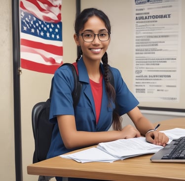 Friendly immigration consultant discussing visa options with a client at Elite World Immigration office.