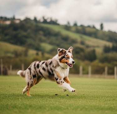 Cachorro Pastor Australiano Ovejero de color azul merlado corriendo en Pet Lovers Criadero