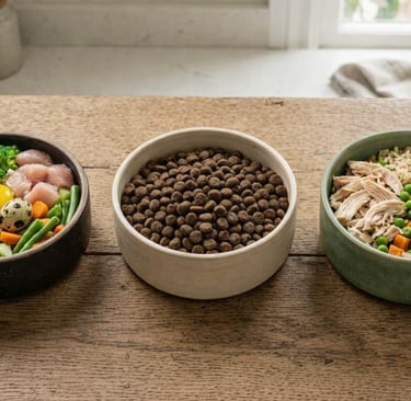 ¿BARF, concentrado o comida casera? Comparación honesta de las tres opciones para alimentar a tu cachorro.