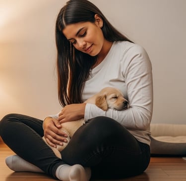 Mjujer abrazando Golde Retriever de Pet Lovers Criadero
