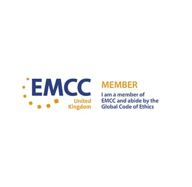 EMCC United Kingdom member logo stating adherence to the Global Code of Ethics for coaching and mentoring.