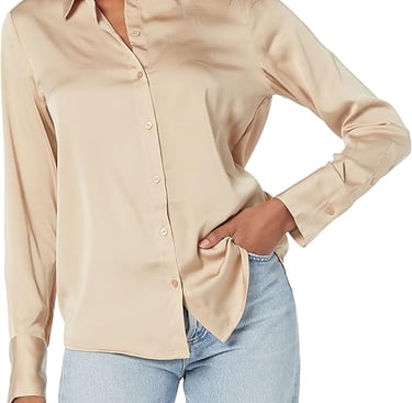  Women's Regular-Fit Satin Button Down Blouse