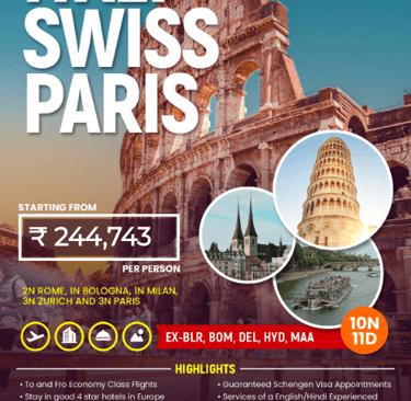 Best Europe group tour package including France, Italy and Switzerland by Toshan Travels