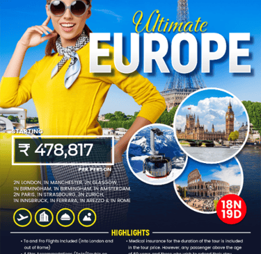Affordable Europe tour package for families and couples by Toshan Travels India