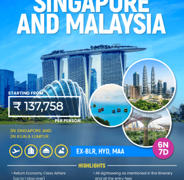 Singapore Malaysia holiday package from India with Marina Bay Sands and Petronas Towers