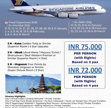 Bali couple honeymoon package by Singapore Airlines Ex-Mumbai & Ex-Delhi by Toshan Travels