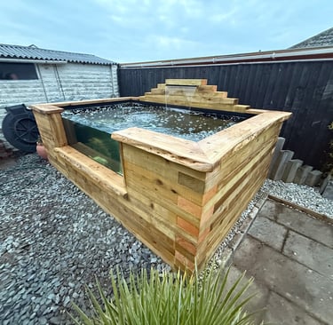 Sleeper ponds fully installed with live oak wood tops varnish for ultimate level protection