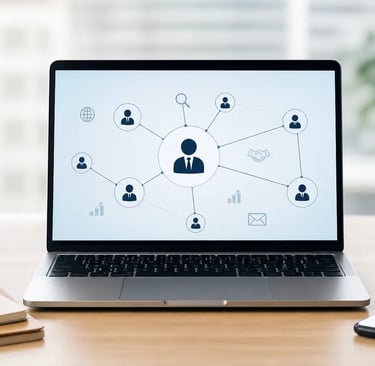 Laptop showing digital network connections representing B2B lead generation and outreach strategy