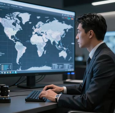 Business professional analyzing global markets to identify target customers and opportunities