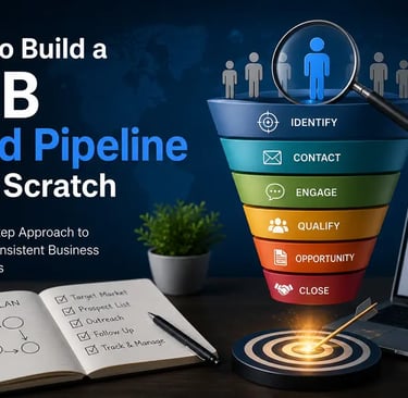 B2B lead pipeline process showing stages from identifying prospects to closing business opportunities