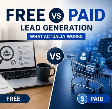 Free vs paid B2B lead generation comparison showing manual outreach and digital marketing tools