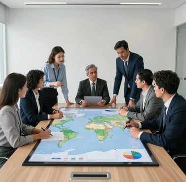 Business professionals collaborating on strategy and execution for market growth