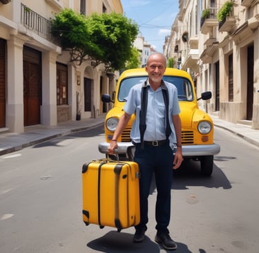 An Airbnb host handing a guest a welcome packet featuring QR codes for local shops.