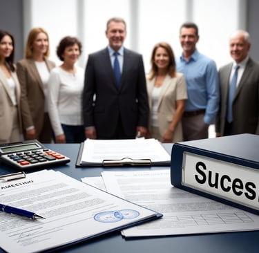 varias personas reunidas para verificar la sucesión, el testamento