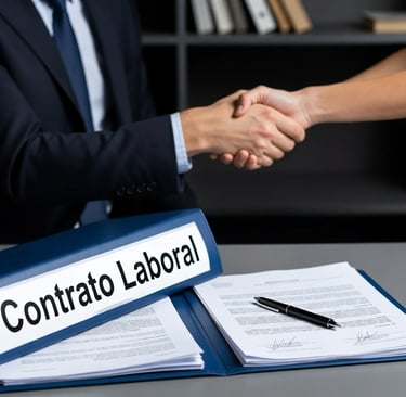 la empresa y el empleado firmando un contrato laboral