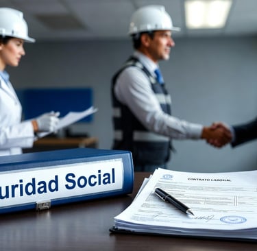 3 personas garantizando la seguridad social al hacer la contratación