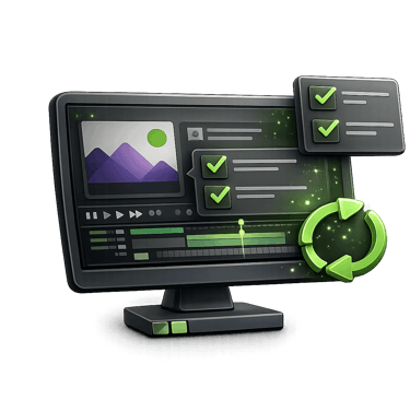 Review and refinement icon representing client feedback and animation revisions.