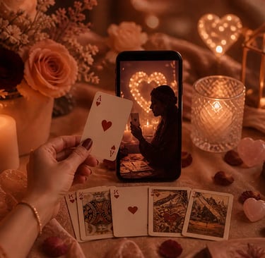 Cartomante do amor experiente realizando consulta online e aconselhamento espiritual via WhatsApp