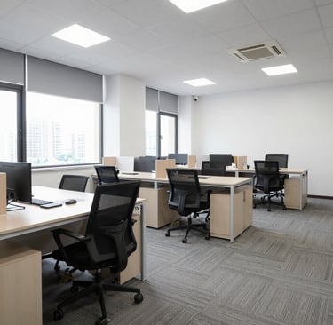 Close-up of a spotless, polished floor reflecting golden light in a business reception area.