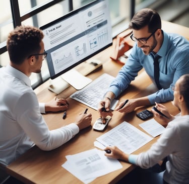 Close-up of hands analyzing financial data on a tablet with crypto tokens nearby.