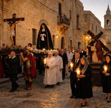 Good Friday Easter procession in Malta, showing Holy Week traditions with local participants, religi