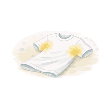 Camiseta blanca con manchas amarillas en las axilas.