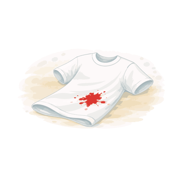 Camiseta blanca con manchas de sangre.