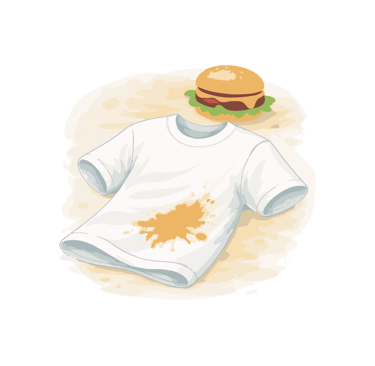 Camiseta blanca con mancha de salsa o comida.