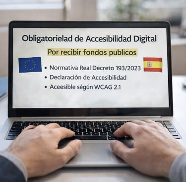 Pantalla de ordenador portátil mostrando un mensaje sobre la obligatoriedad de la accesibilidad digi