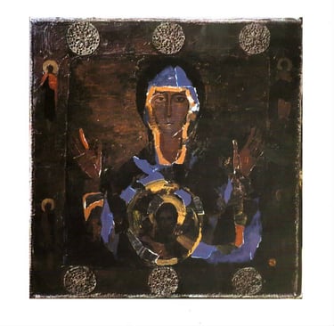 icono sobre la Madre de Dios creado con tecnica mixta de natalia kirillova