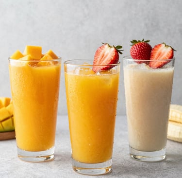 A vibrant display of colorful frappes in tall glasses with straws