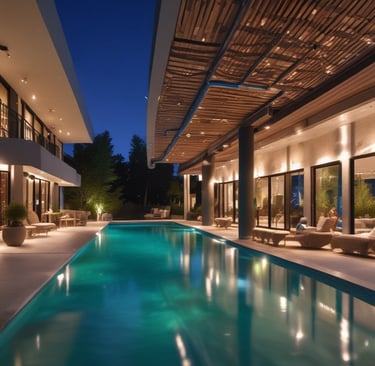 Decorated indoor event space arranged for an intimate celebration with floral and lighting details.