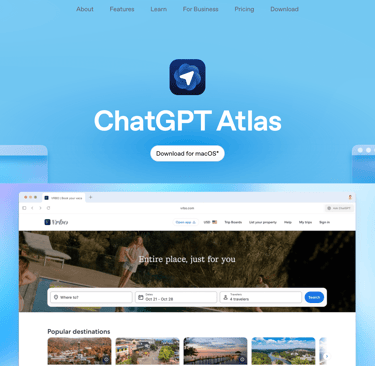 ChatGPT Atlas browser official download page for macOS showing download button and feature preview