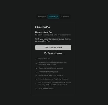 Perplexity Comet student education plan verification page: Free Pro upgrade tutorial